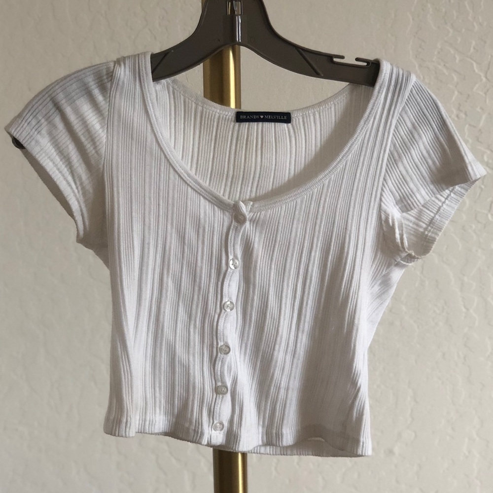 Brandy meliville white button down crop top